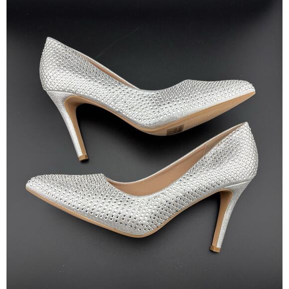 Silver Rhinestone High Heels by TOP MODA Size 8 Sparkly Bridal Prom Pumps NIB - Picture 3 of 7